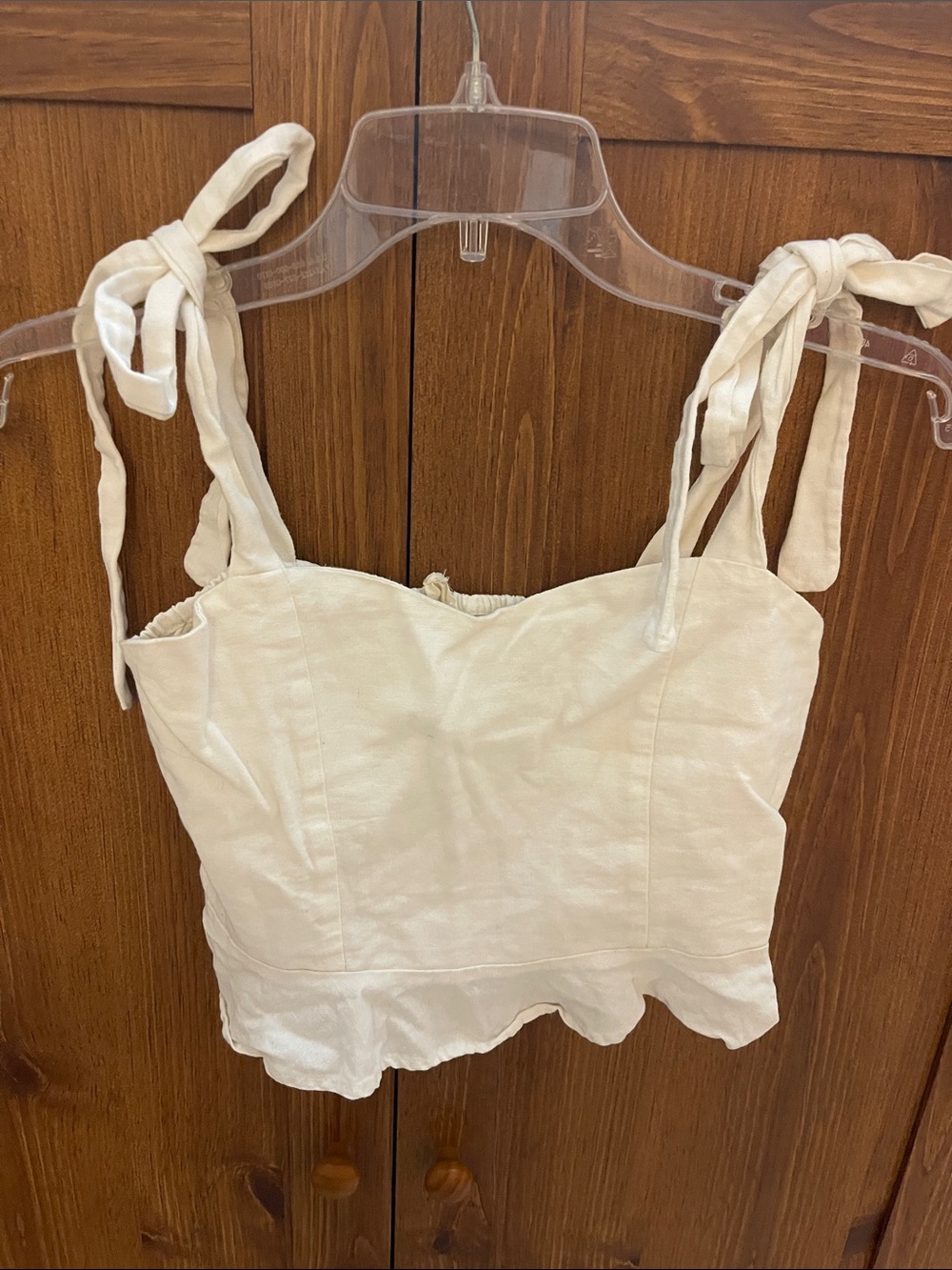Women's White Tie-Shoulder Linen Blend Bustier Tank Top